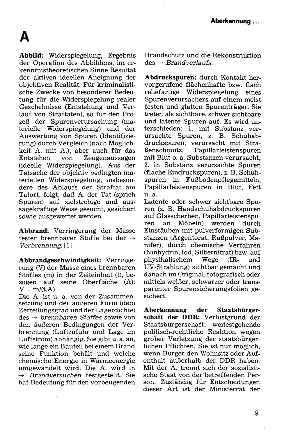 Wörterbuch der sozialistischen Kriminalistik [Deutsche Demokratische Republik (DDR)] 1981, Seite 9 (Wb. soz. Krim. DDR 1981, S. 9)