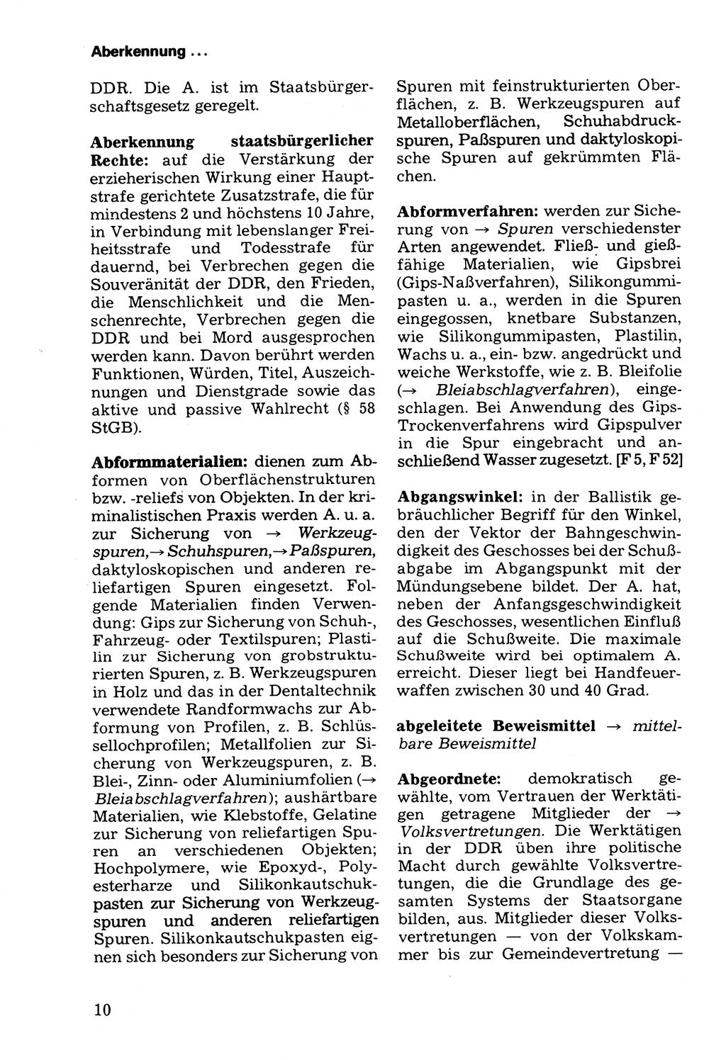 Wörterbuch der sozialistischen Kriminalistik [Deutsche Demokratische Republik (DDR)] 1981, Seite 10 (Wb. soz. Krim. DDR 1981, S. 10)