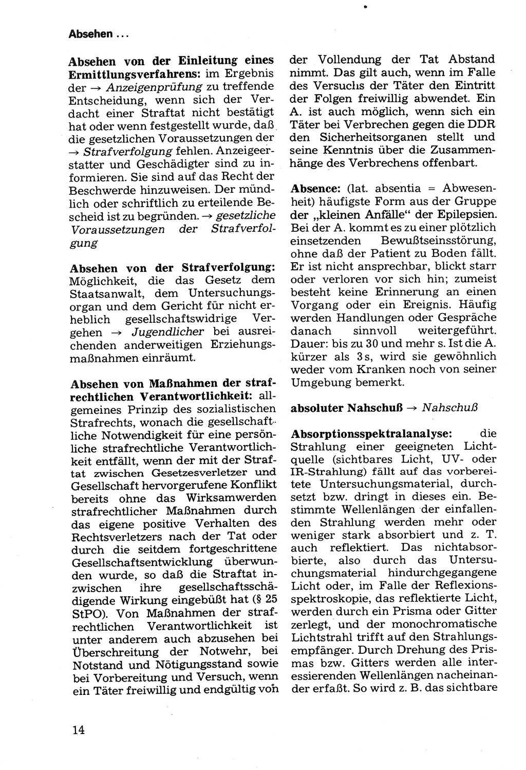 Wörterbuch der sozialistischen Kriminalistik [Deutsche Demokratische Republik (DDR)] 1981, Seite 14 (Wb. soz. Krim. DDR 1981, S. 14)
