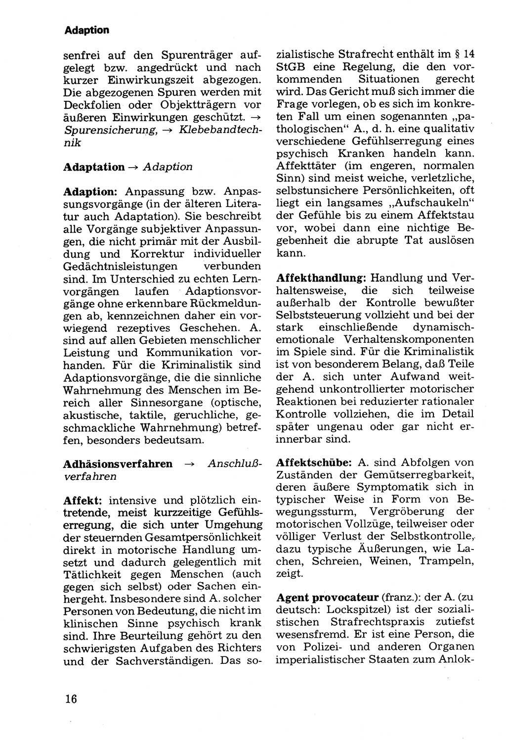 Wörterbuch der sozialistischen Kriminalistik [Deutsche Demokratische Republik (DDR)] 1981, Seite 16 (Wb. soz. Krim. DDR 1981, S. 16)