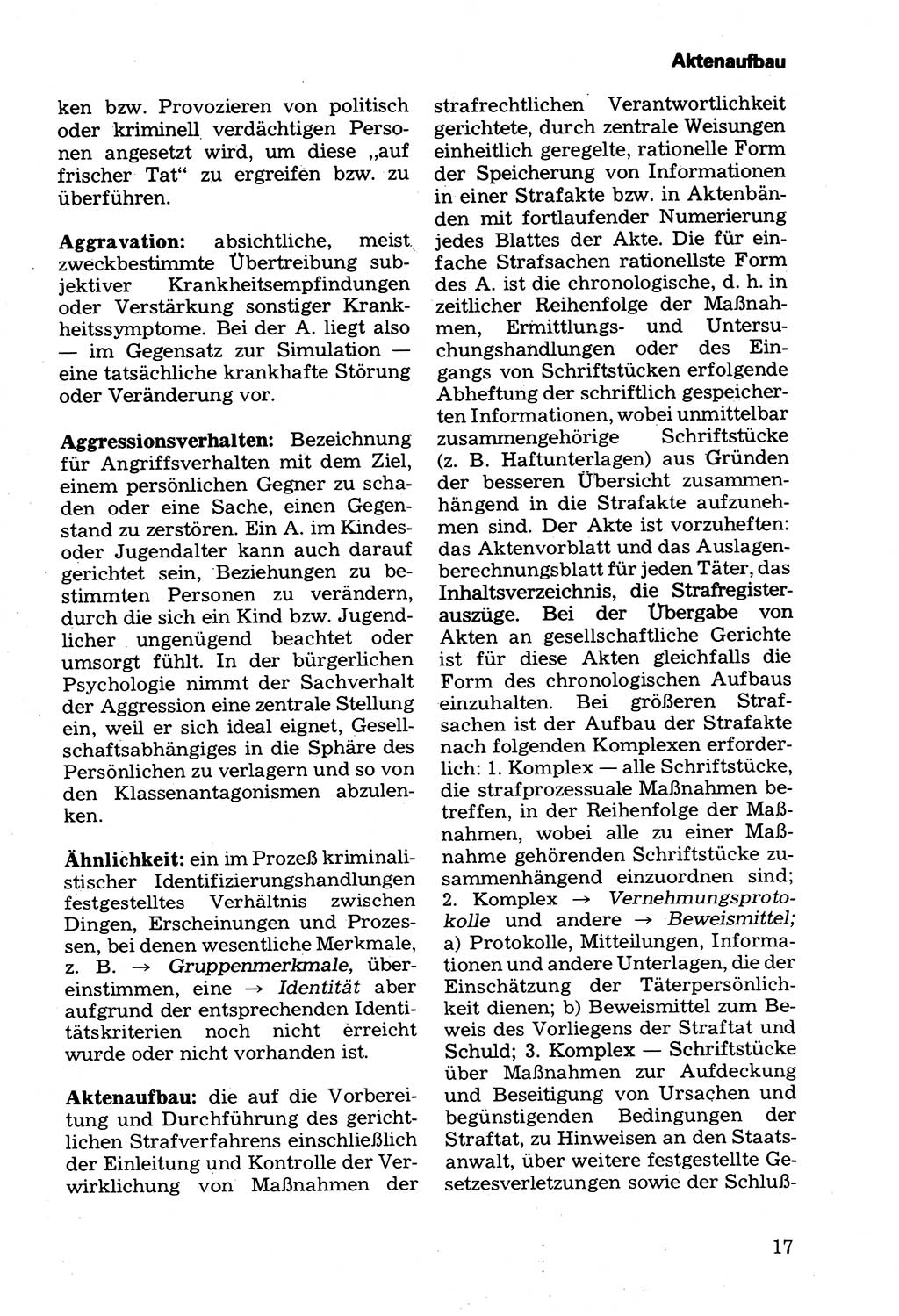 Wörterbuch der sozialistischen Kriminalistik [Deutsche Demokratische Republik (DDR)] 1981, Seite 17 (Wb. soz. Krim. DDR 1981, S. 17)