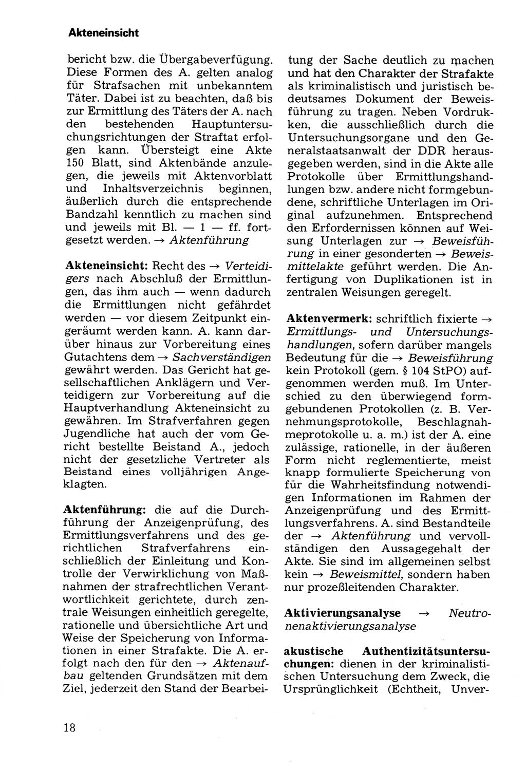 Wörterbuch der sozialistischen Kriminalistik [Deutsche Demokratische Republik (DDR)] 1981, Seite 18 (Wb. soz. Krim. DDR 1981, S. 18)