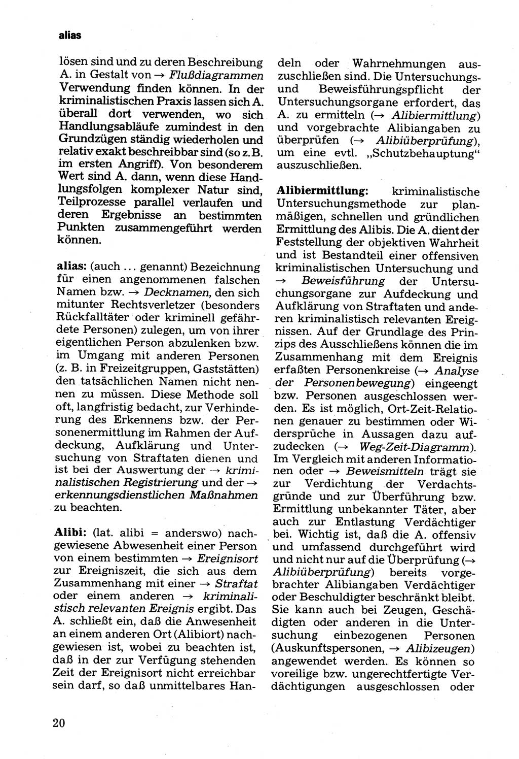 Wörterbuch der sozialistischen Kriminalistik [Deutsche Demokratische Republik (DDR)] 1981, Seite 20 (Wb. soz. Krim. DDR 1981, S. 20)