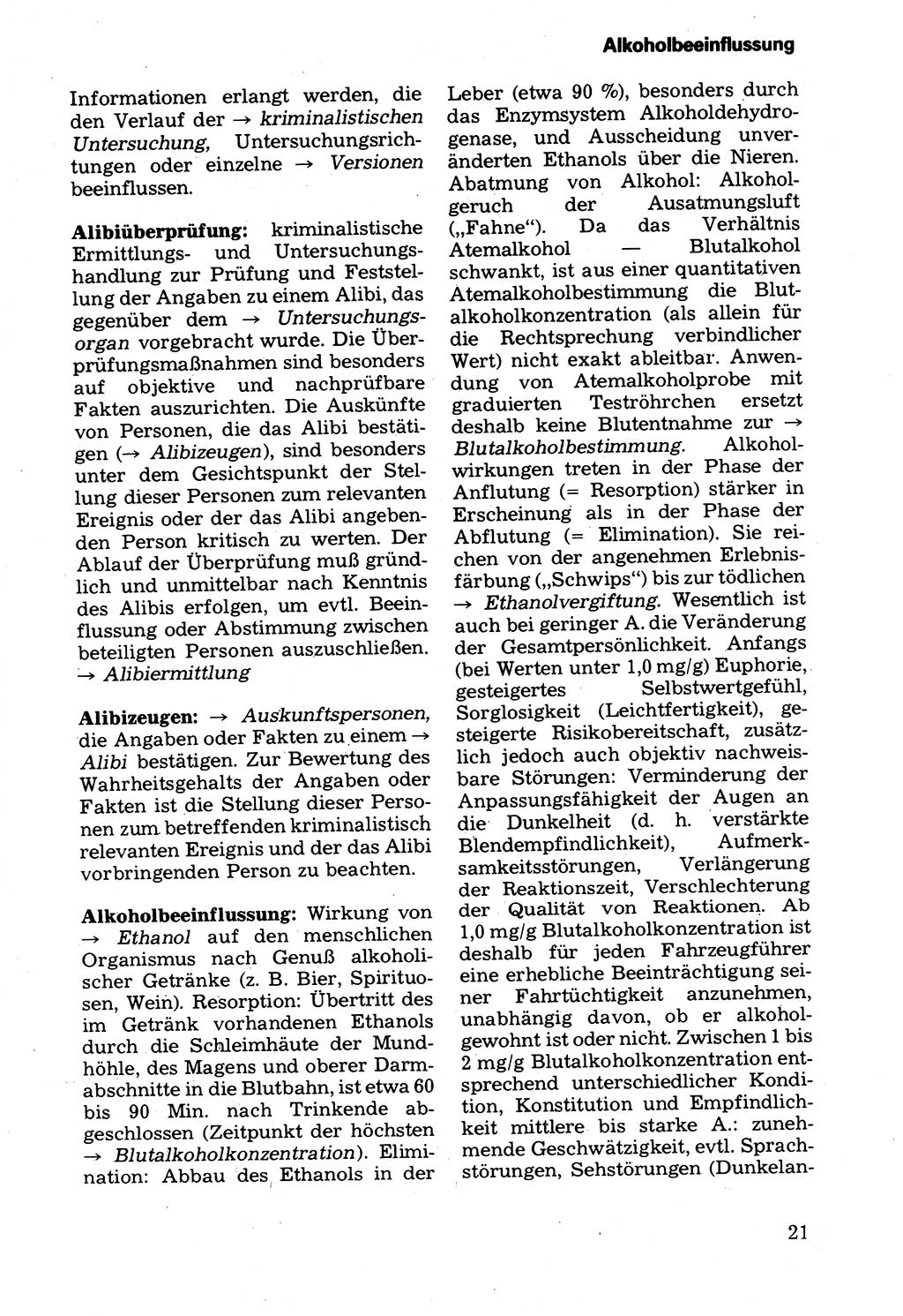 Wörterbuch der sozialistischen Kriminalistik [Deutsche Demokratische Republik (DDR)] 1981, Seite 21 (Wb. soz. Krim. DDR 1981, S. 21)