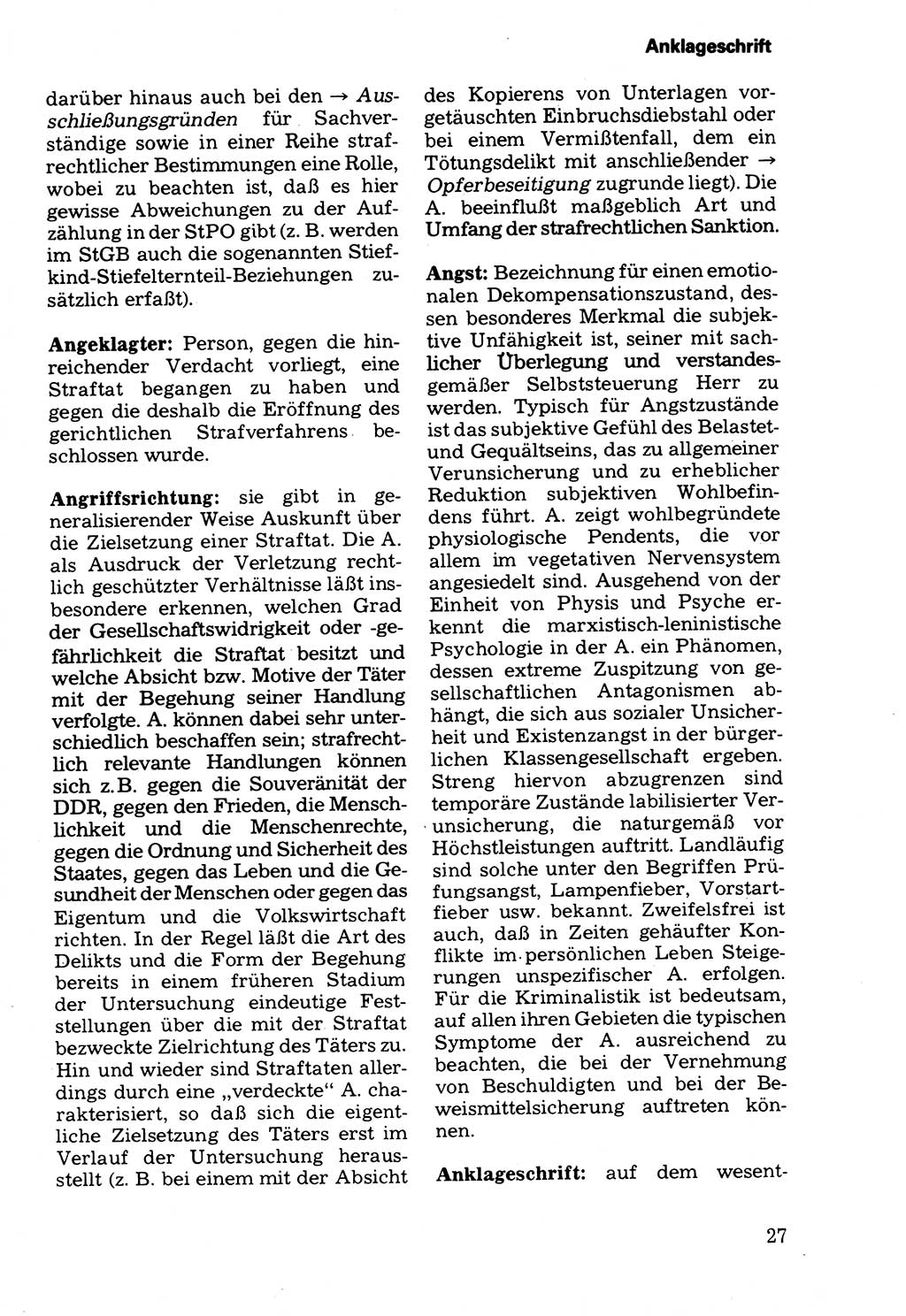 Wörterbuch der sozialistischen Kriminalistik [Deutsche Demokratische Republik (DDR)] 1981, Seite 27 (Wb. soz. Krim. DDR 1981, S. 27)