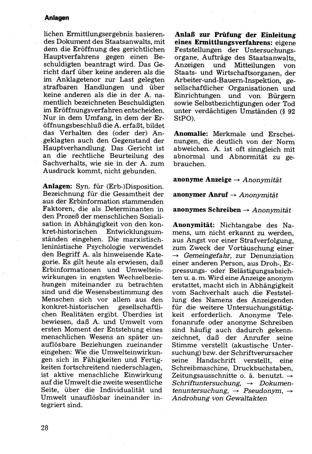 Wörterbuch der sozialistischen Kriminalistik [Deutsche Demokratische Republik (DDR)] 1981, Seite 28 (Wb. soz. Krim. DDR 1981, S. 28)