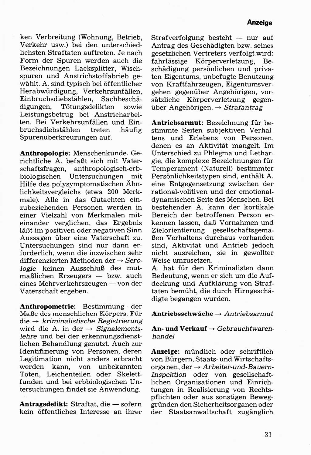 Wörterbuch der sozialistischen Kriminalistik [Deutsche Demokratische Republik (DDR)] 1981, Seite 31 (Wb. soz. Krim. DDR 1981, S. 31)