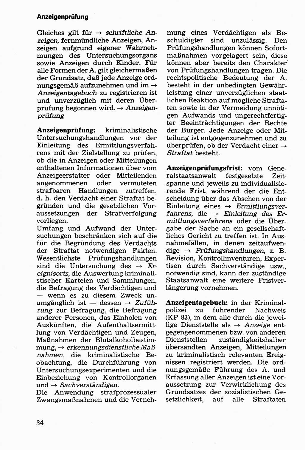 Wörterbuch der sozialistischen Kriminalistik [Deutsche Demokratische Republik (DDR)] 1981, Seite 34 (Wb. soz. Krim. DDR 1981, S. 34)