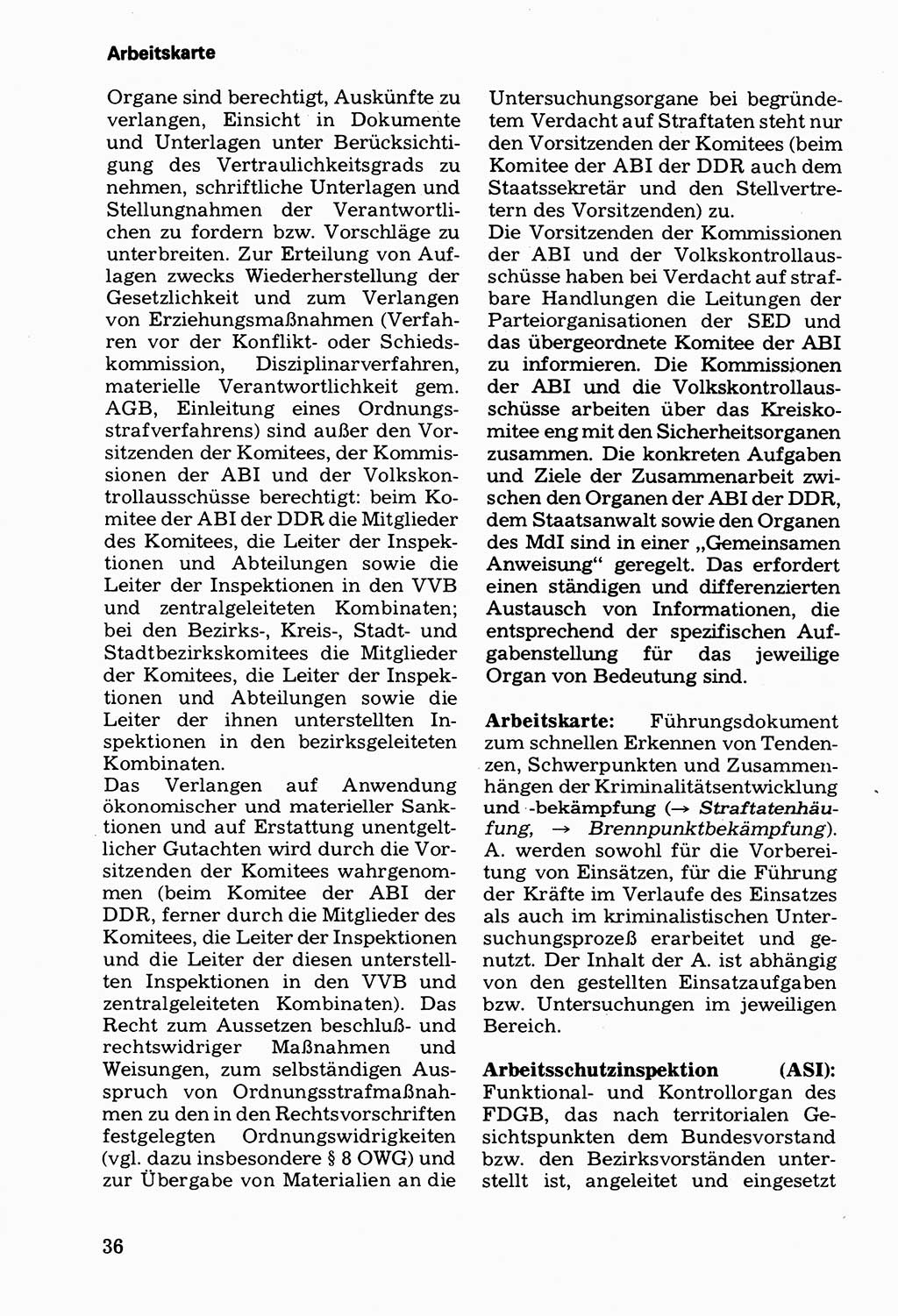 Wörterbuch der sozialistischen Kriminalistik [Deutsche Demokratische Republik (DDR)] 1981, Seite 36 (Wb. soz. Krim. DDR 1981, S. 36)