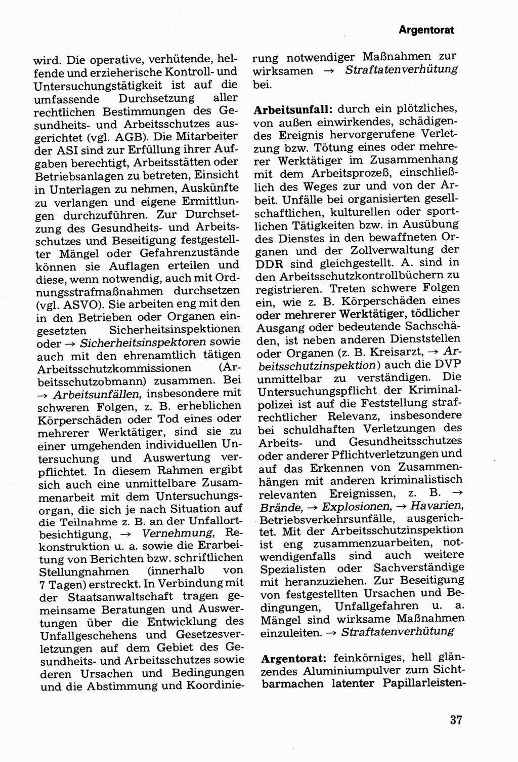 Wörterbuch der sozialistischen Kriminalistik [Deutsche Demokratische Republik (DDR)] 1981, Seite 37 (Wb. soz. Krim. DDR 1981, S. 37)