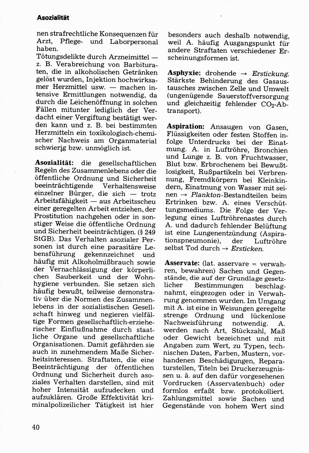 Wörterbuch der sozialistischen Kriminalistik [Deutsche Demokratische Republik (DDR)] 1981, Seite 40 (Wb. soz. Krim. DDR 1981, S. 40)