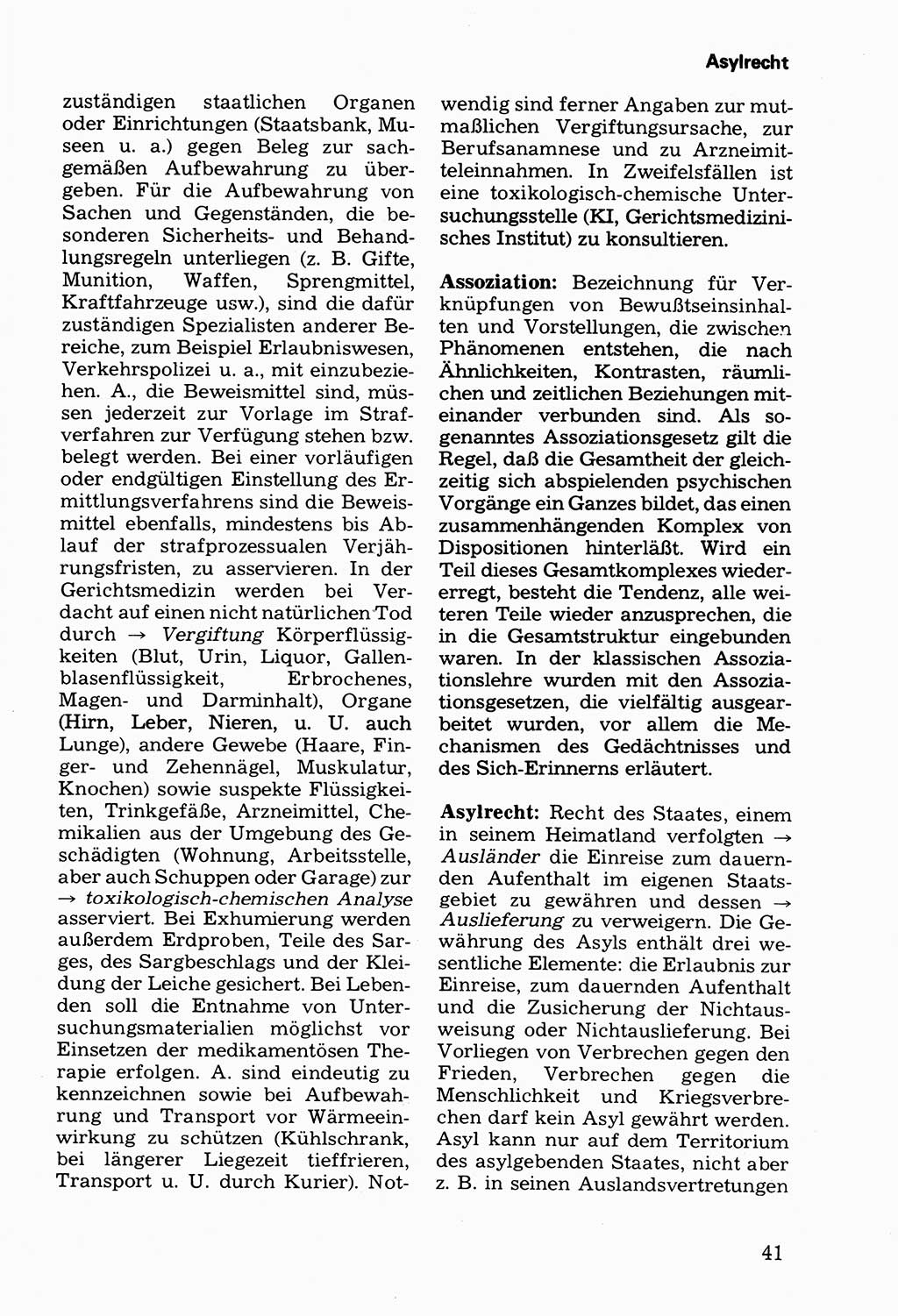 Wörterbuch der sozialistischen Kriminalistik [Deutsche Demokratische Republik (DDR)] 1981, Seite 41 (Wb. soz. Krim. DDR 1981, S. 41)