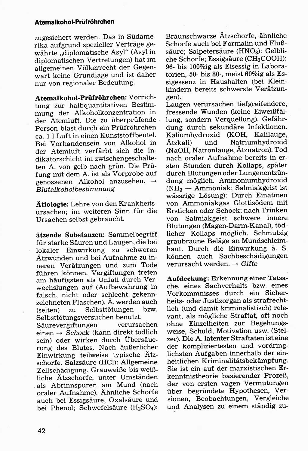 Wörterbuch der sozialistischen Kriminalistik [Deutsche Demokratische Republik (DDR)] 1981, Seite 42 (Wb. soz. Krim. DDR 1981, S. 42)