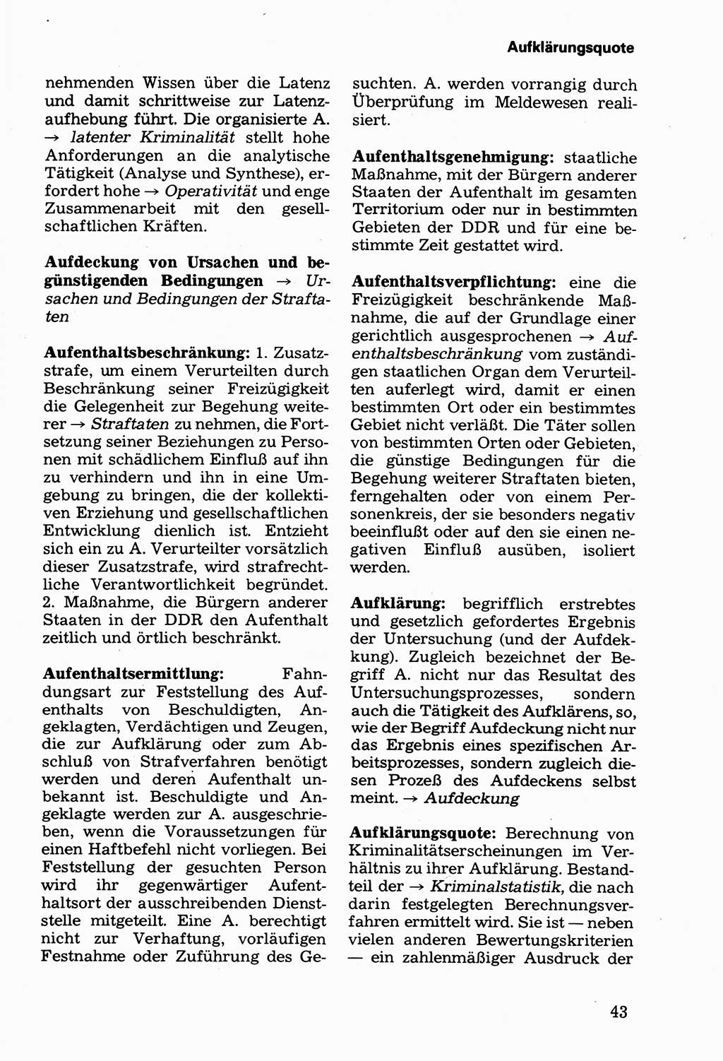 Wörterbuch der sozialistischen Kriminalistik [Deutsche Demokratische Republik (DDR)] 1981, Seite 43 (Wb. soz. Krim. DDR 1981, S. 43)