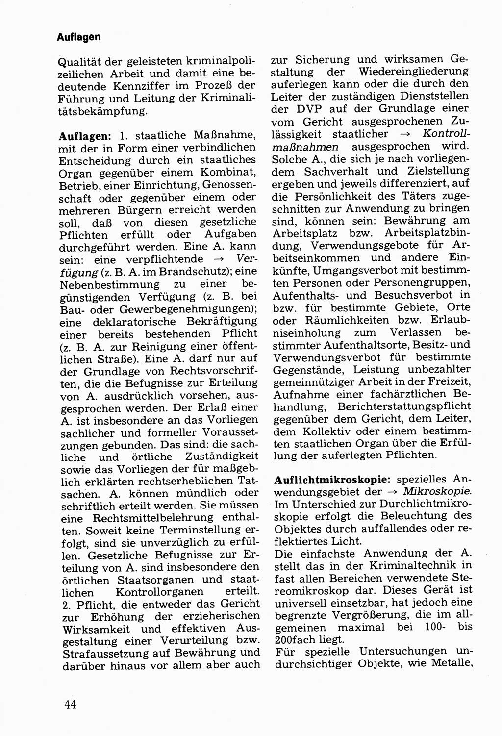 Wörterbuch der sozialistischen Kriminalistik [Deutsche Demokratische Republik (DDR)] 1981, Seite 44 (Wb. soz. Krim. DDR 1981, S. 44)