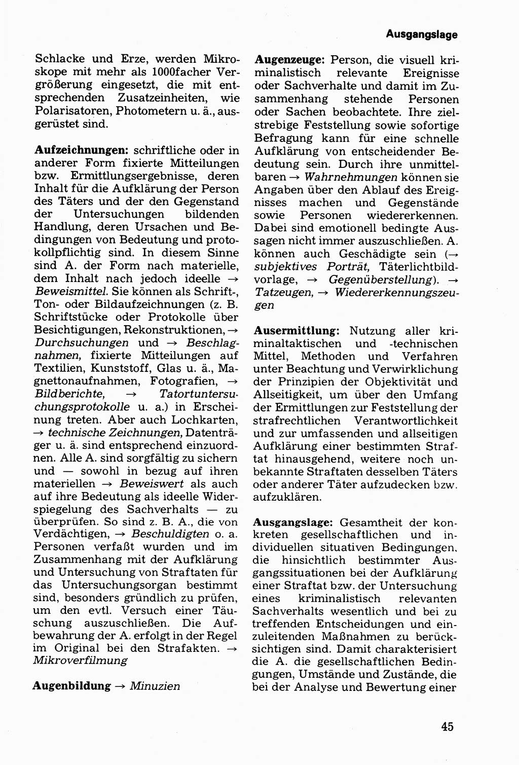 Wörterbuch der sozialistischen Kriminalistik [Deutsche Demokratische Republik (DDR)] 1981, Seite 45 (Wb. soz. Krim. DDR 1981, S. 45)