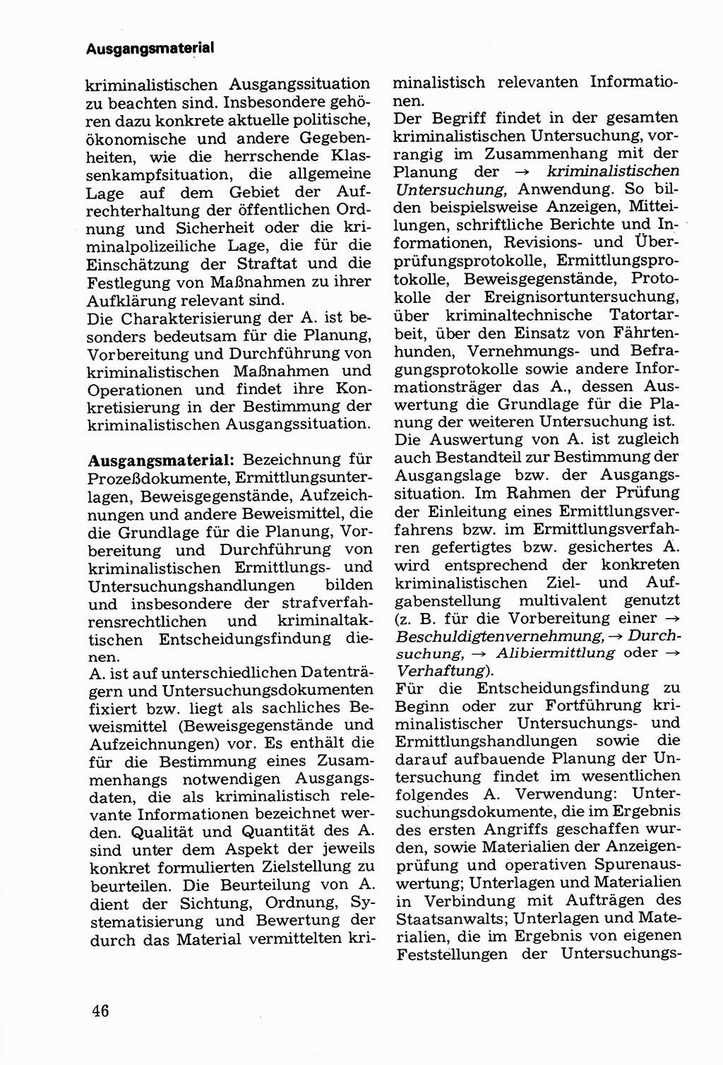 Wörterbuch der sozialistischen Kriminalistik [Deutsche Demokratische Republik (DDR)] 1981, Seite 46 (Wb. soz. Krim. DDR 1981, S. 46)