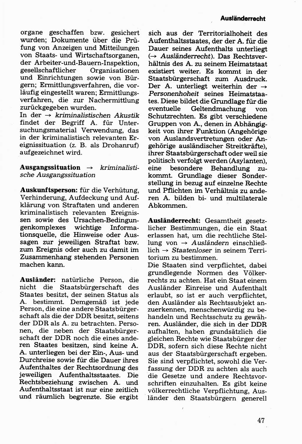 Wörterbuch der sozialistischen Kriminalistik [Deutsche Demokratische Republik (DDR)] 1981, Seite 47 (Wb. soz. Krim. DDR 1981, S. 47)