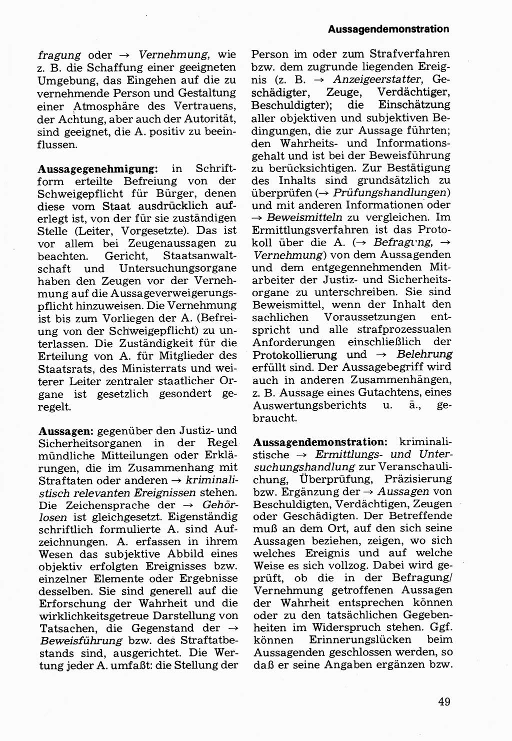 Wörterbuch der sozialistischen Kriminalistik [Deutsche Demokratische Republik (DDR)] 1981, Seite 49 (Wb. soz. Krim. DDR 1981, S. 49)