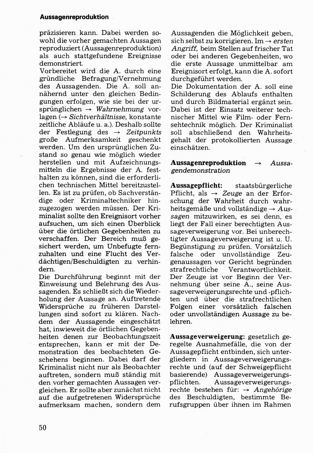 Wörterbuch der sozialistischen Kriminalistik [Deutsche Demokratische Republik (DDR)] 1981, Seite 50 (Wb. soz. Krim. DDR 1981, S. 50)