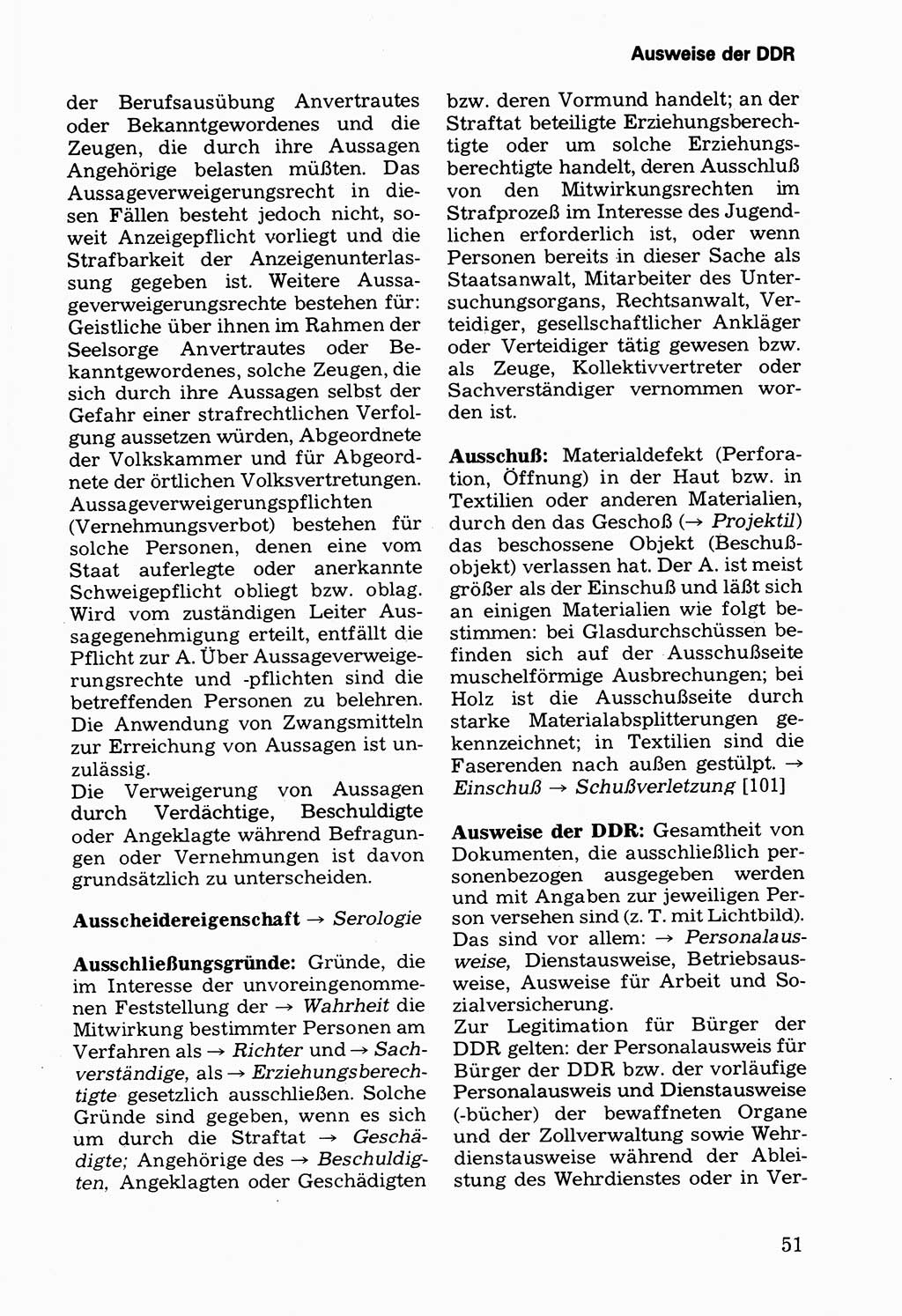 Wörterbuch der sozialistischen Kriminalistik [Deutsche Demokratische Republik (DDR)] 1981, Seite 51 (Wb. soz. Krim. DDR 1981, S. 51)