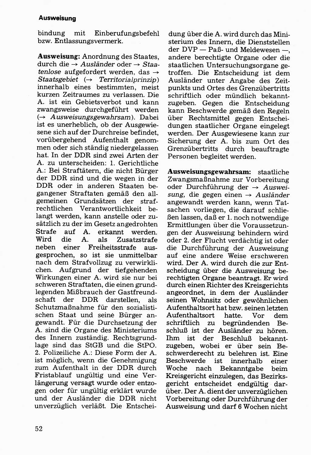 Wörterbuch der sozialistischen Kriminalistik [Deutsche Demokratische Republik (DDR)] 1981, Seite 52 (Wb. soz. Krim. DDR 1981, S. 52)