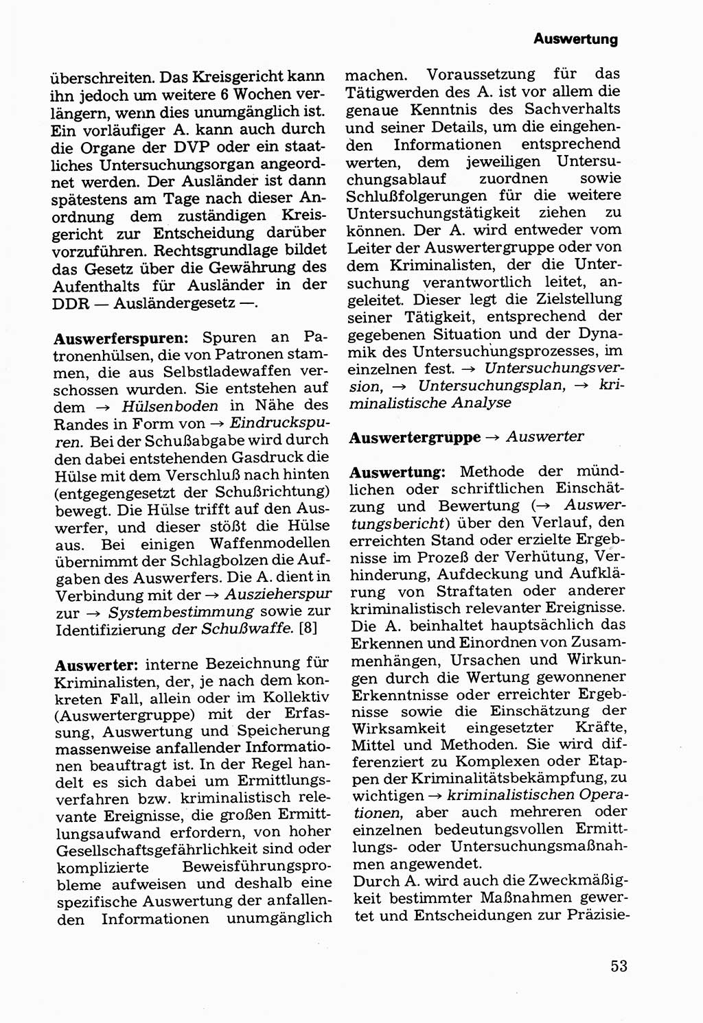 Wörterbuch der sozialistischen Kriminalistik [Deutsche Demokratische Republik (DDR)] 1981, Seite 53 (Wb. soz. Krim. DDR 1981, S. 53)