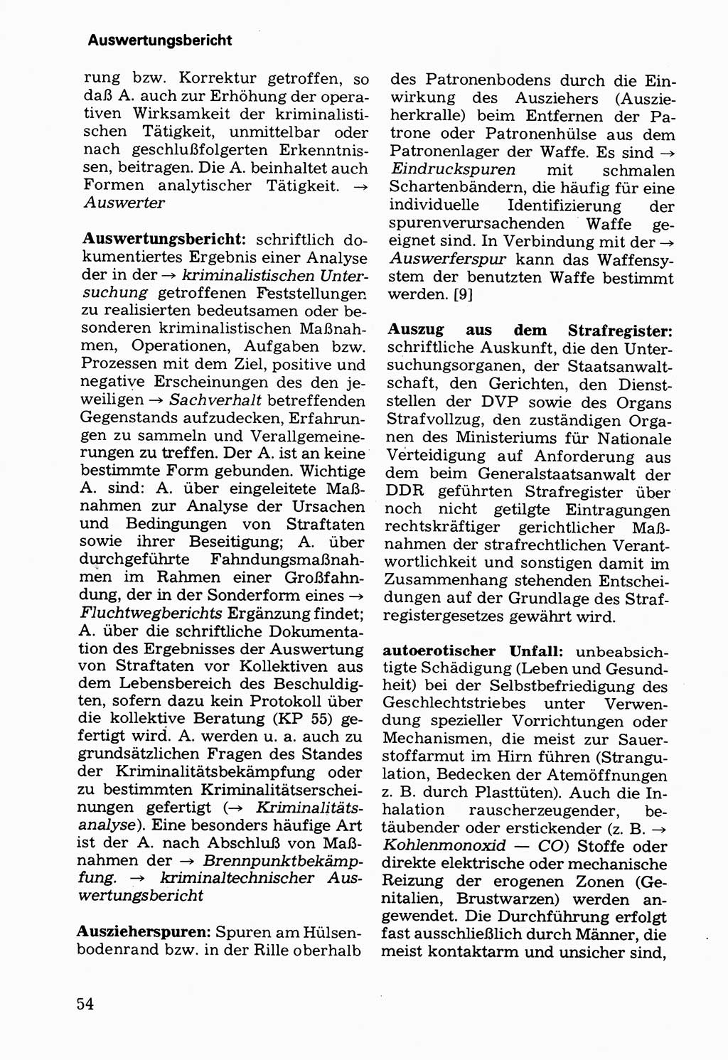 Wörterbuch der sozialistischen Kriminalistik [Deutsche Demokratische Republik (DDR)] 1981, Seite 54 (Wb. soz. Krim. DDR 1981, S. 54)