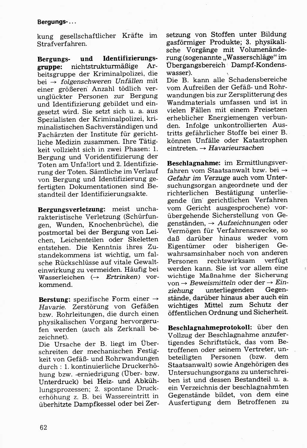 Wörterbuch der sozialistischen Kriminalistik [Deutsche Demokratische Republik (DDR)] 1981, Seite 62 (Wb. soz. Krim. DDR 1981, S. 62)