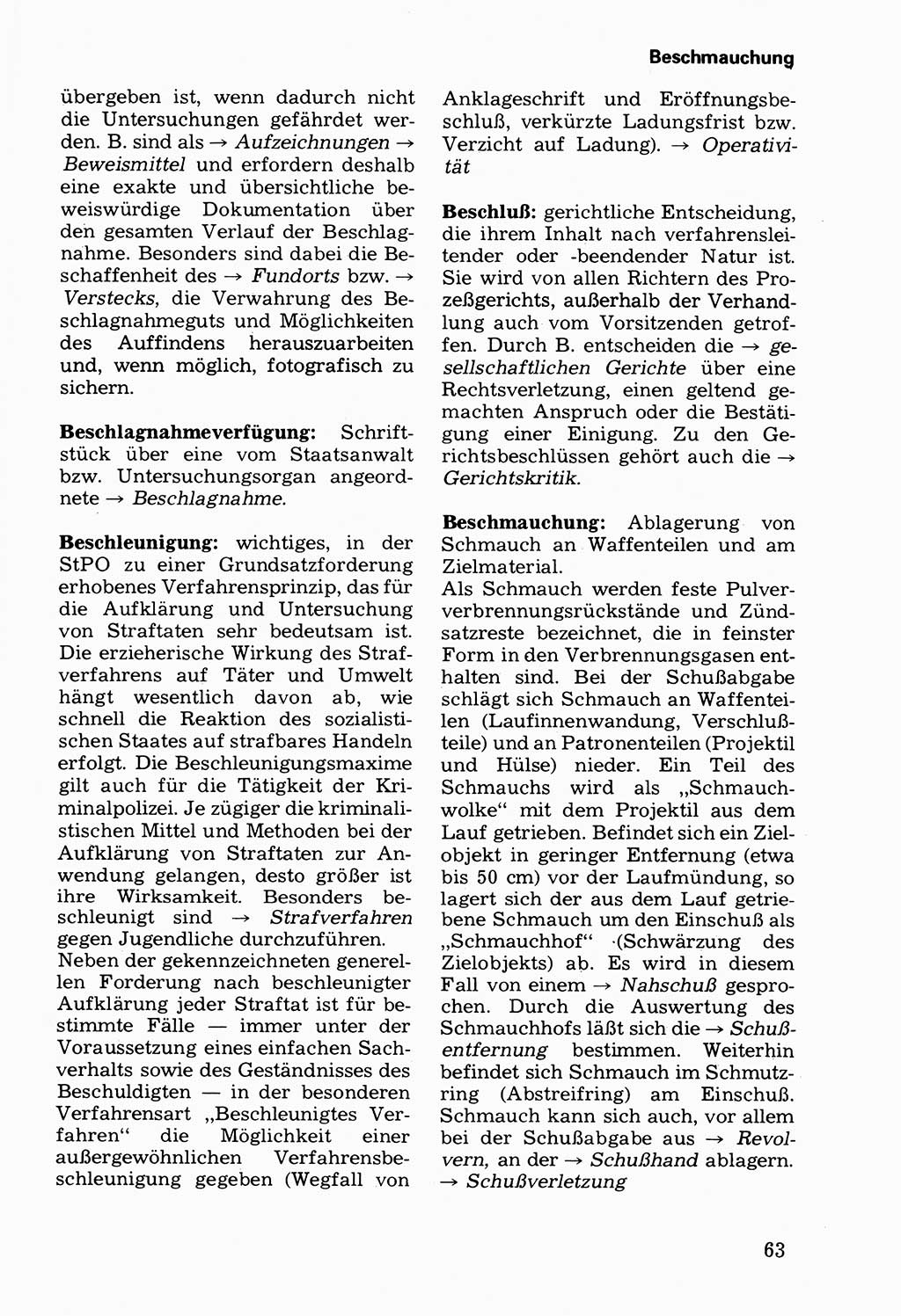 Wörterbuch der sozialistischen Kriminalistik [Deutsche Demokratische Republik (DDR)] 1981, Seite 63 (Wb. soz. Krim. DDR 1981, S. 63)