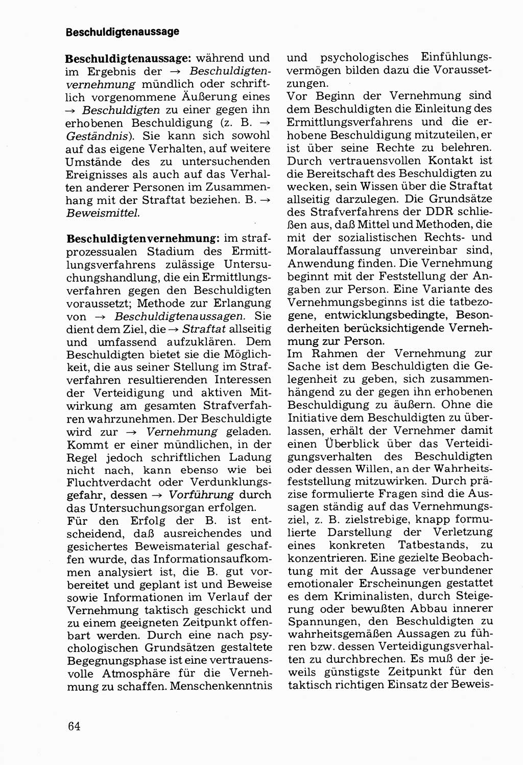 Wörterbuch der sozialistischen Kriminalistik [Deutsche Demokratische Republik (DDR)] 1981, Seite 64 (Wb. soz. Krim. DDR 1981, S. 64)