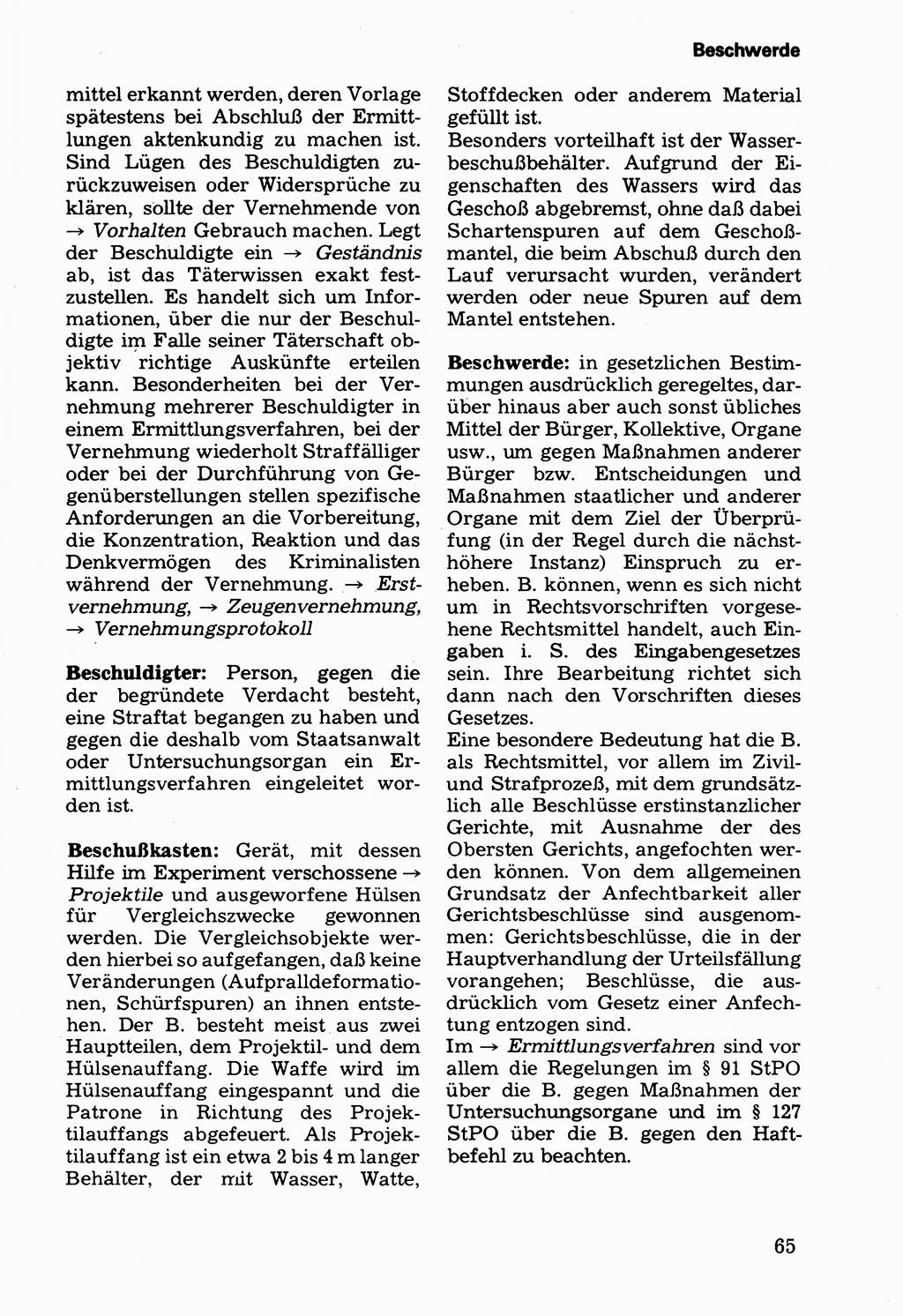 Wörterbuch der sozialistischen Kriminalistik [Deutsche Demokratische Republik (DDR)] 1981, Seite 65 (Wb. soz. Krim. DDR 1981, S. 65)