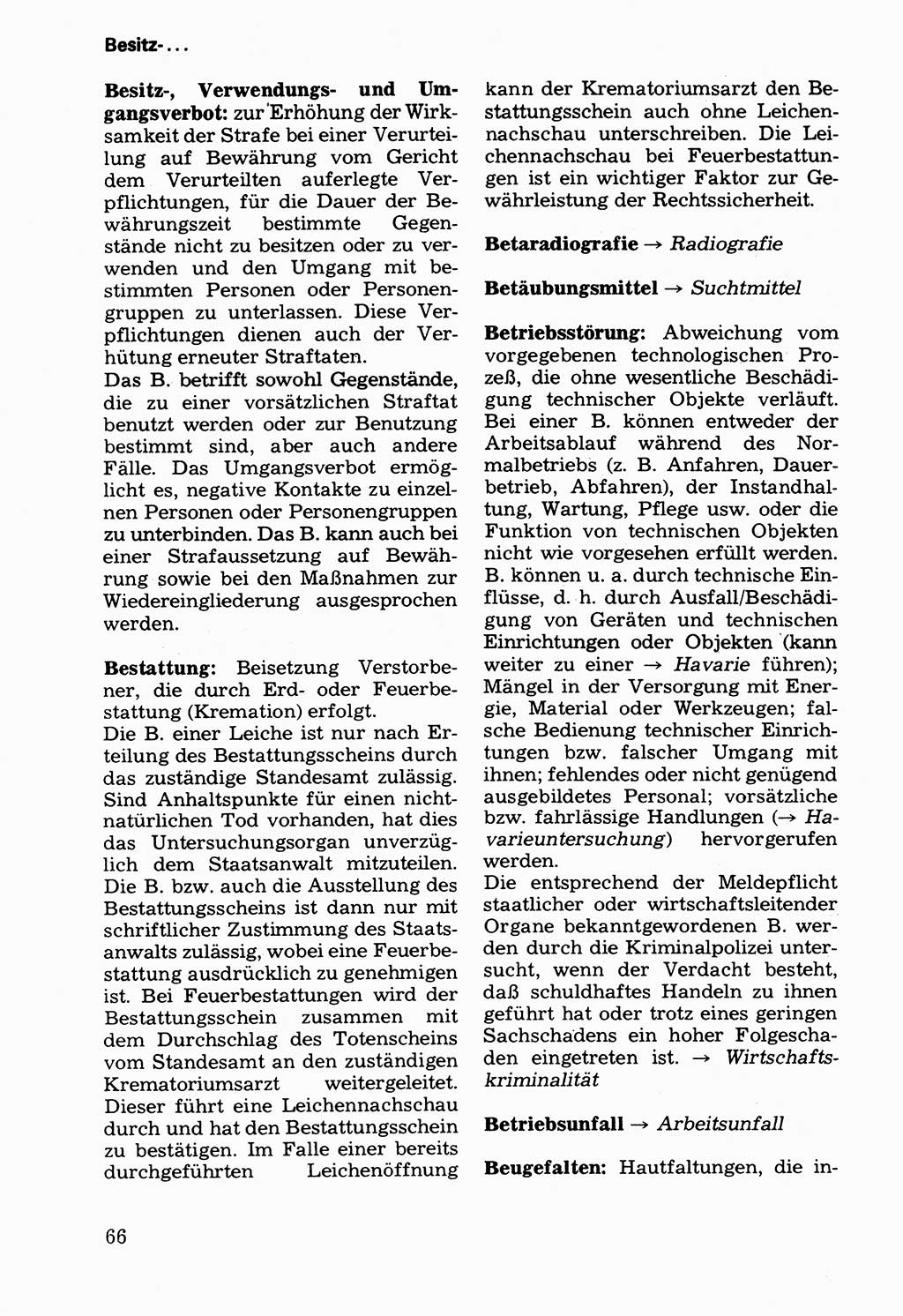 Wörterbuch der sozialistischen Kriminalistik [Deutsche Demokratische Republik (DDR)] 1981, Seite 66 (Wb. soz. Krim. DDR 1981, S. 66)