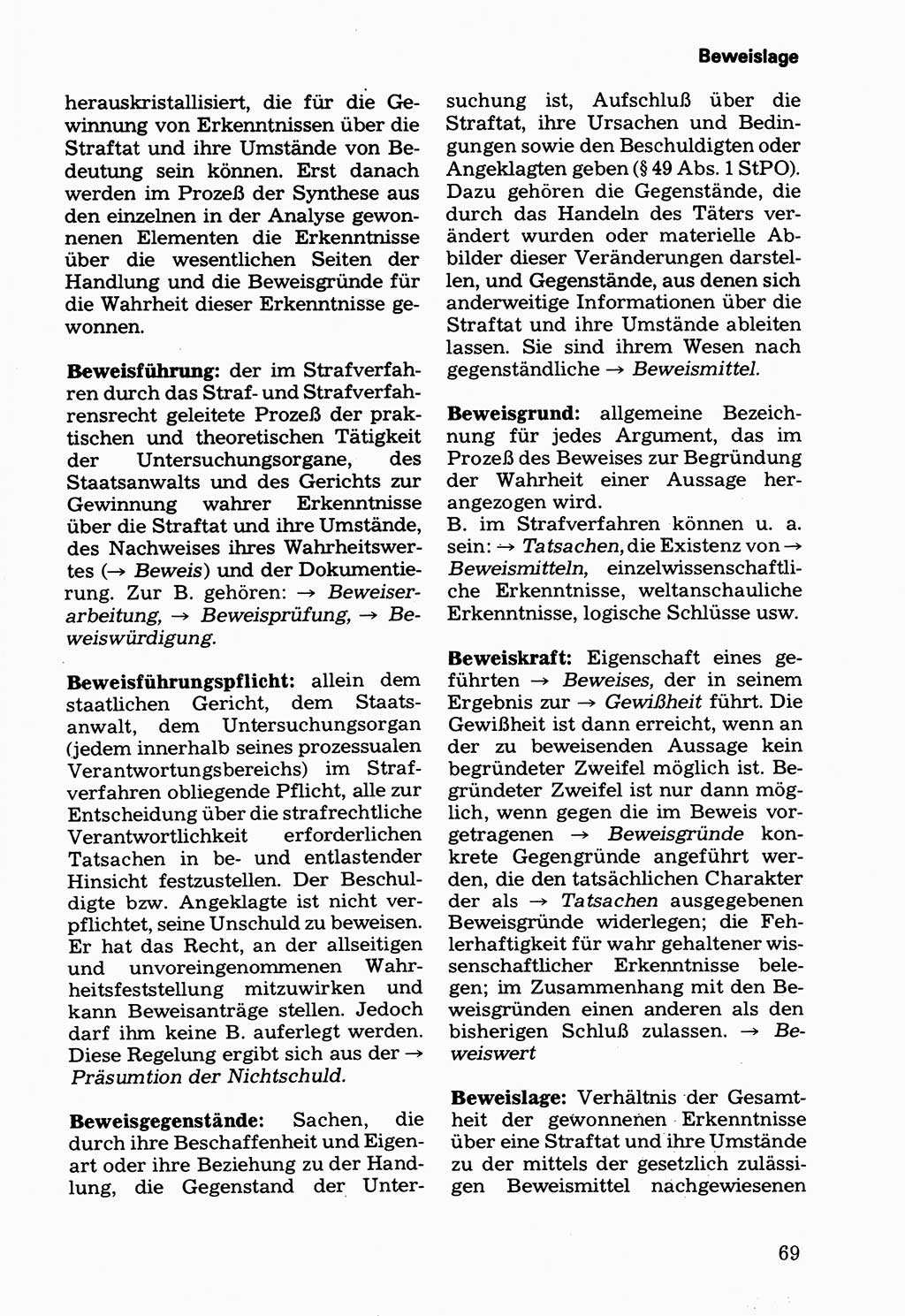 Wörterbuch der sozialistischen Kriminalistik [Deutsche Demokratische Republik (DDR)] 1981, Seite 69 (Wb. soz. Krim. DDR 1981, S. 69)