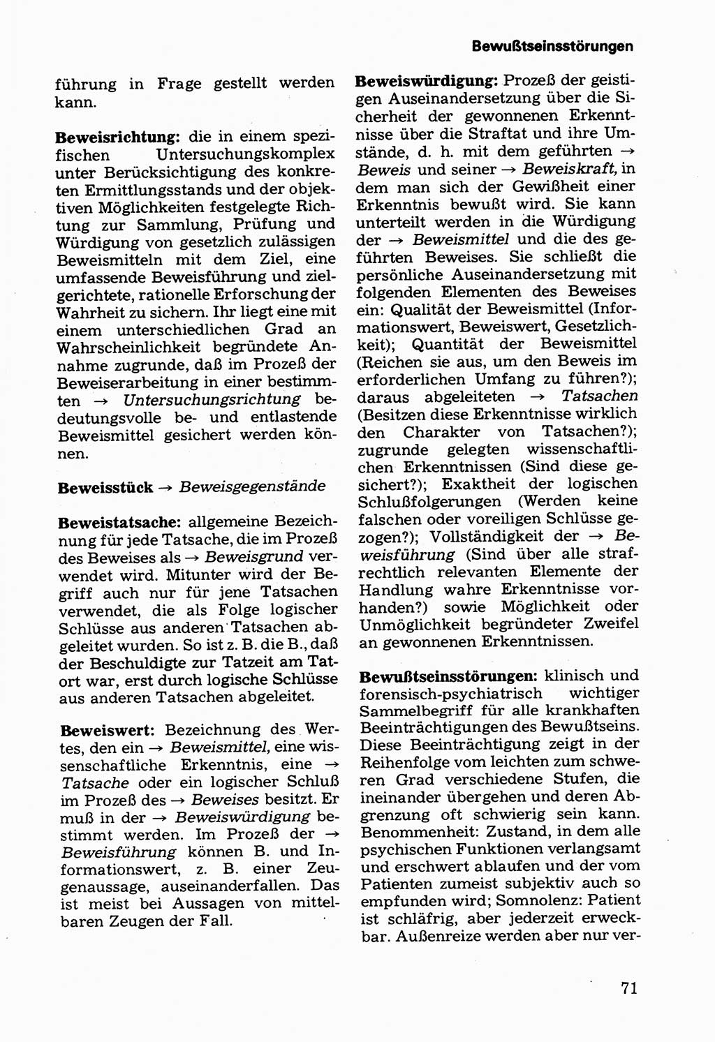 Wörterbuch der sozialistischen Kriminalistik [Deutsche Demokratische Republik (DDR)] 1981, Seite 71 (Wb. soz. Krim. DDR 1981, S. 71)