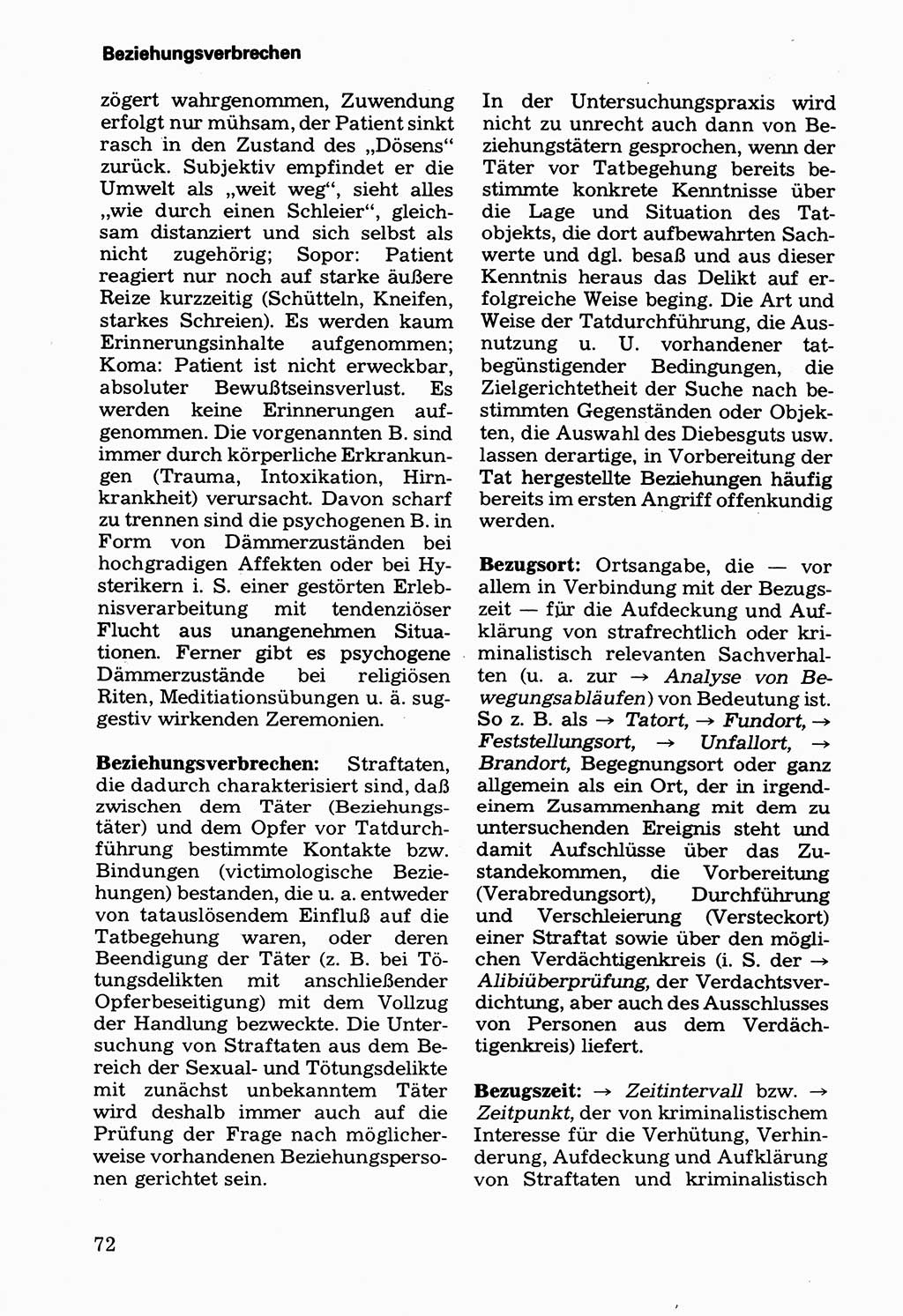 Wörterbuch der sozialistischen Kriminalistik [Deutsche Demokratische Republik (DDR)] 1981, Seite 72 (Wb. soz. Krim. DDR 1981, S. 72)
