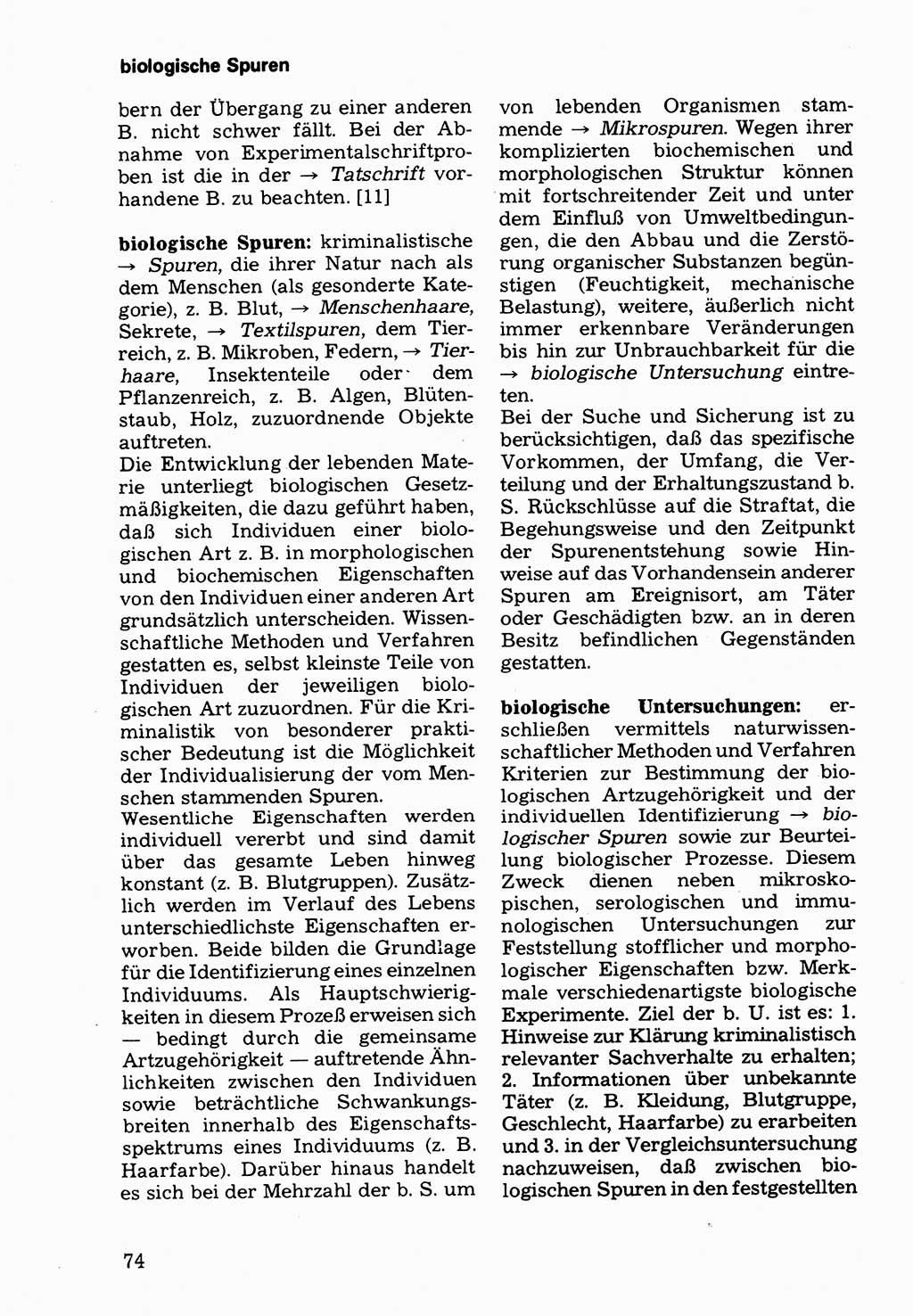 Wörterbuch der sozialistischen Kriminalistik [Deutsche Demokratische Republik (DDR)] 1981, Seite 74 (Wb. soz. Krim. DDR 1981, S. 74)