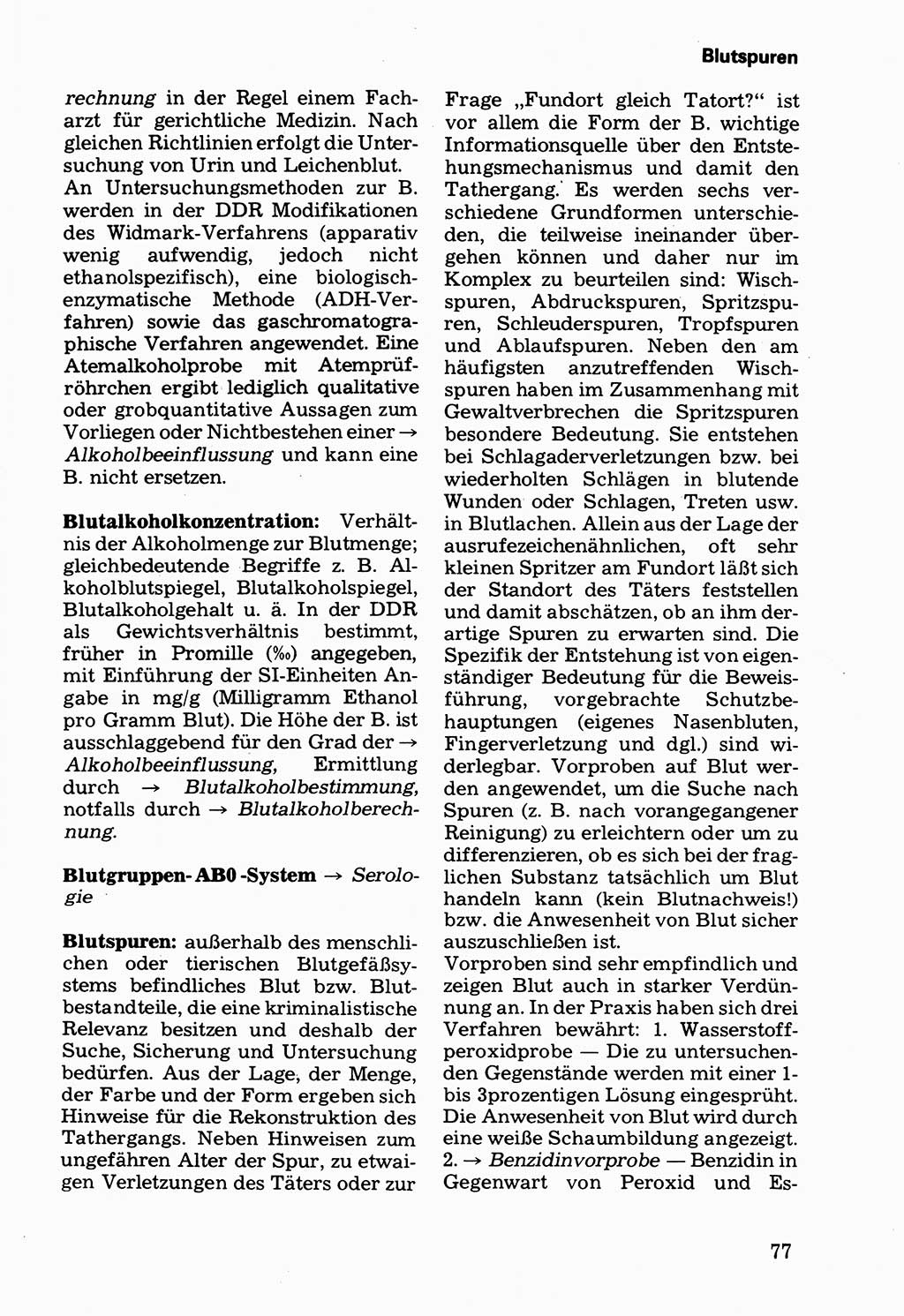 Wörterbuch der sozialistischen Kriminalistik [Deutsche Demokratische Republik (DDR)] 1981, Seite 77 (Wb. soz. Krim. DDR 1981, S. 77)