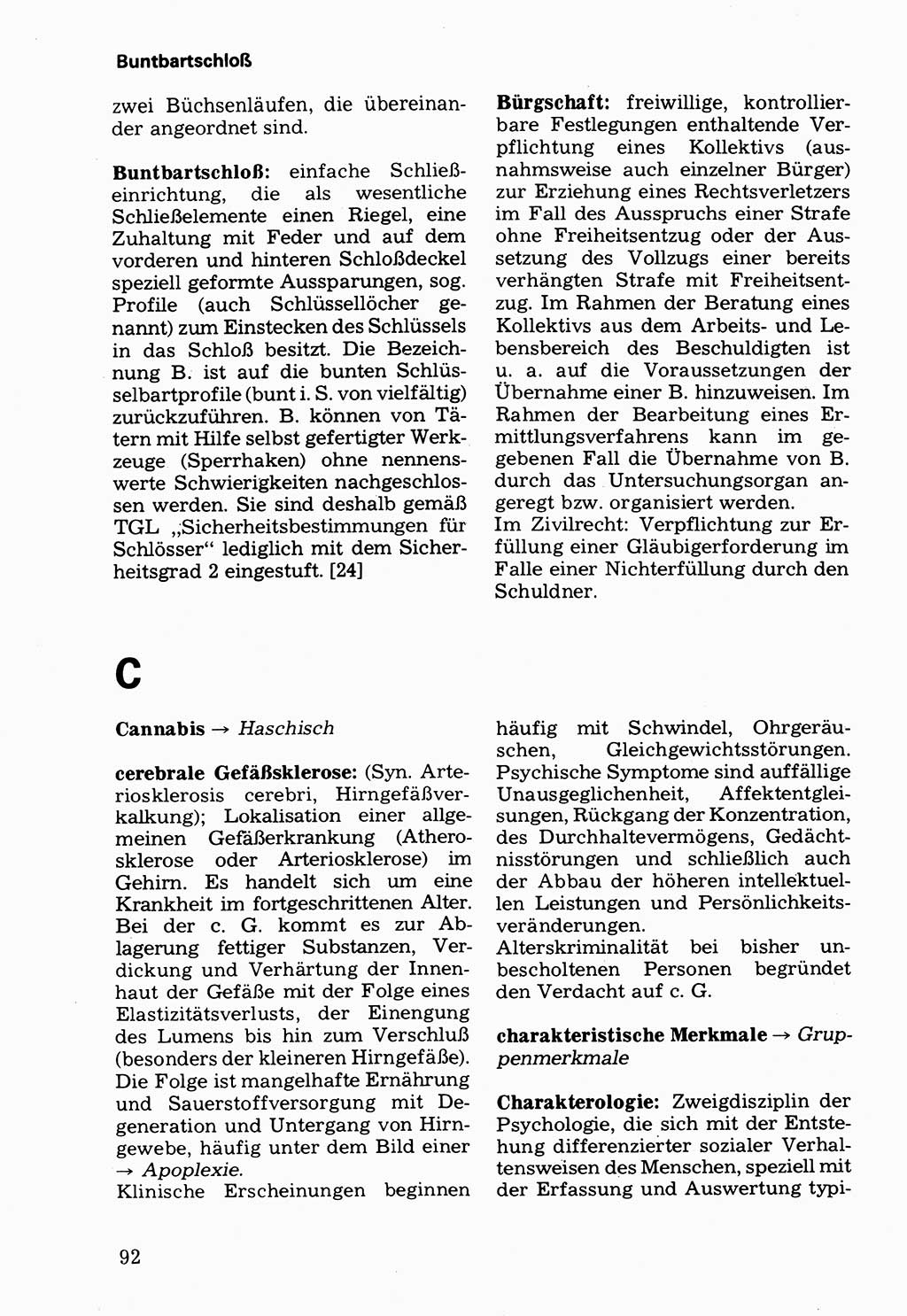 Wörterbuch der sozialistischen Kriminalistik [Deutsche Demokratische Republik (DDR)] 1981, Seite 92 (Wb. soz. Krim. DDR 1981, S. 92)