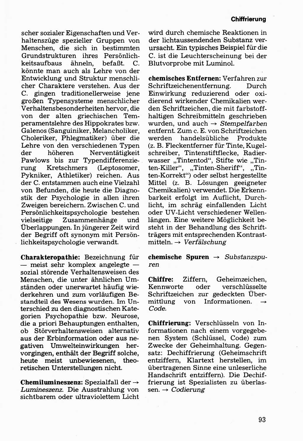 Wörterbuch der sozialistischen Kriminalistik [Deutsche Demokratische Republik (DDR)] 1981, Seite 93 (Wb. soz. Krim. DDR 1981, S. 93)