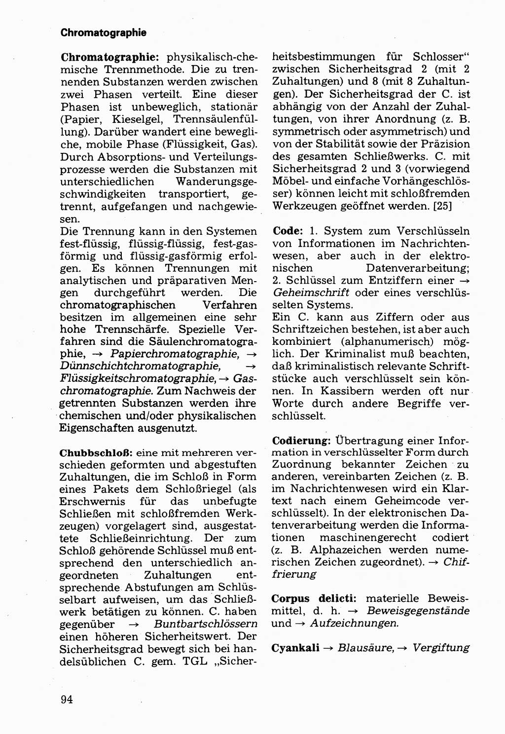 Wörterbuch der sozialistischen Kriminalistik [Deutsche Demokratische Republik (DDR)] 1981, Seite 94 (Wb. soz. Krim. DDR 1981, S. 94)