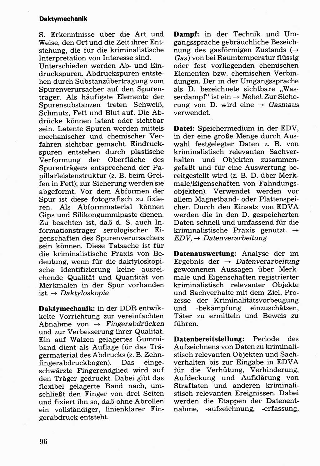 Wörterbuch der sozialistischen Kriminalistik [Deutsche Demokratische Republik (DDR)] 1981, Seite 96 (Wb. soz. Krim. DDR 1981, S. 96)