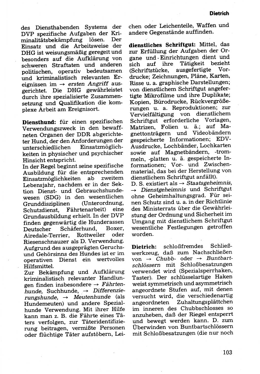 Wörterbuch der sozialistischen Kriminalistik [Deutsche Demokratische Republik (DDR)] 1981, Seite 103 (Wb. soz. Krim. DDR 1981, S. 103)
