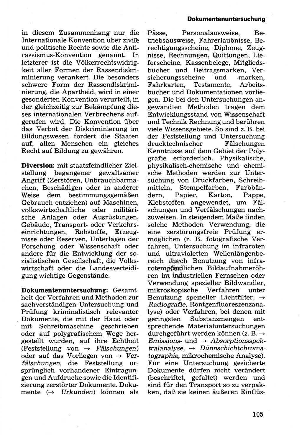 Wörterbuch der sozialistischen Kriminalistik [Deutsche Demokratische Republik (DDR)] 1981, Seite 105 (Wb. soz. Krim. DDR 1981, S. 105)