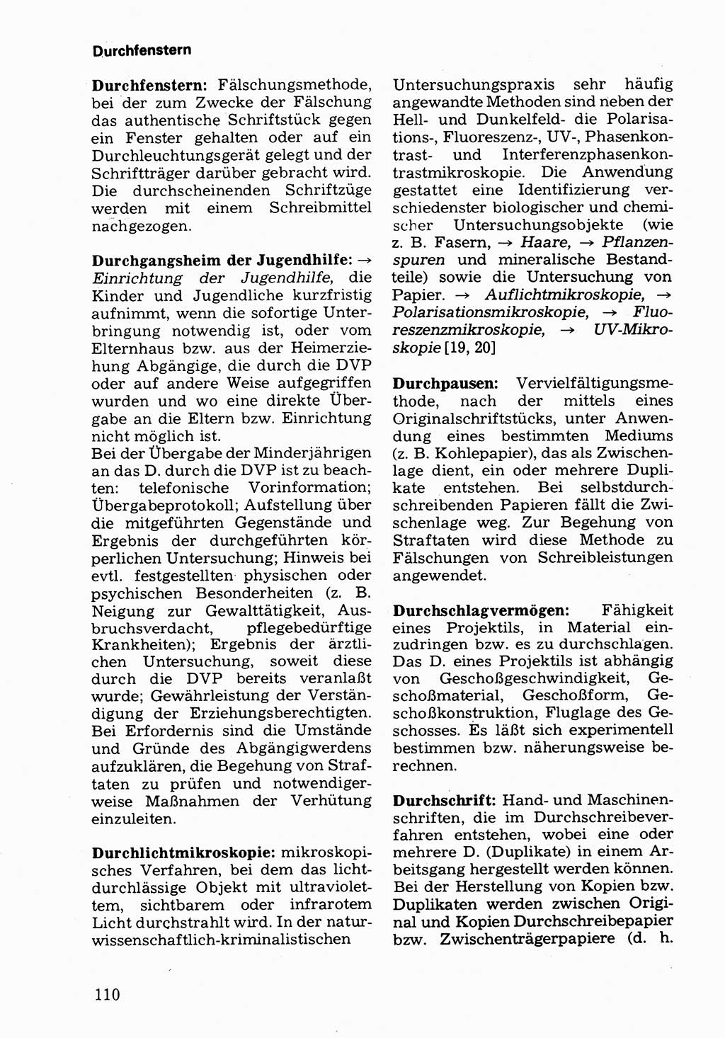 Wörterbuch der sozialistischen Kriminalistik [Deutsche Demokratische Republik (DDR)] 1981, Seite 110 (Wb. soz. Krim. DDR 1981, S. 110)