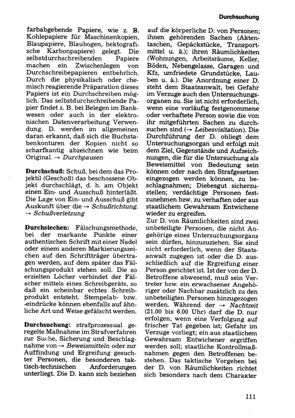 Wörterbuch der sozialistischen Kriminalistik [Deutsche Demokratische Republik (DDR)] 1981, Seite 111 (Wb. soz. Krim. DDR 1981, S. 111)