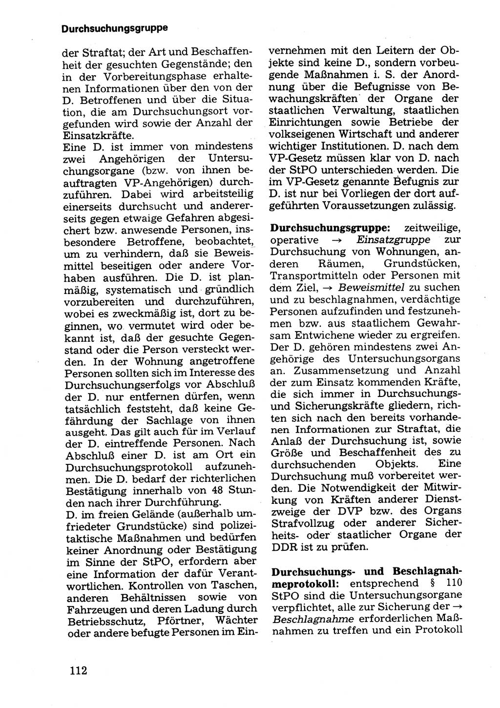 Wörterbuch der sozialistischen Kriminalistik [Deutsche Demokratische Republik (DDR)] 1981, Seite 112 (Wb. soz. Krim. DDR 1981, S. 112)