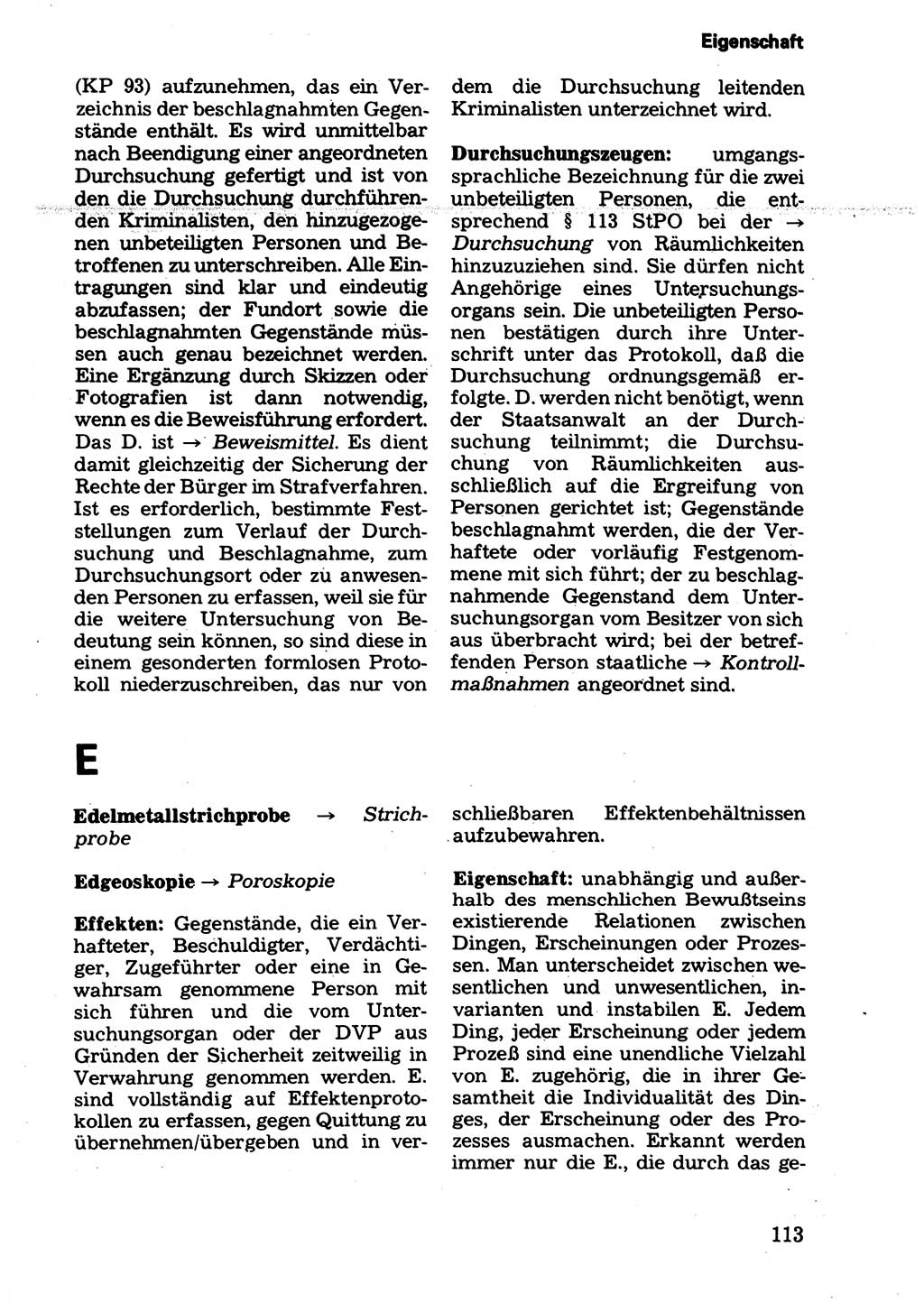 Wörterbuch der sozialistischen Kriminalistik [Deutsche Demokratische Republik (DDR)] 1981, Seite 113 (Wb. soz. Krim. DDR 1981, S. 113)