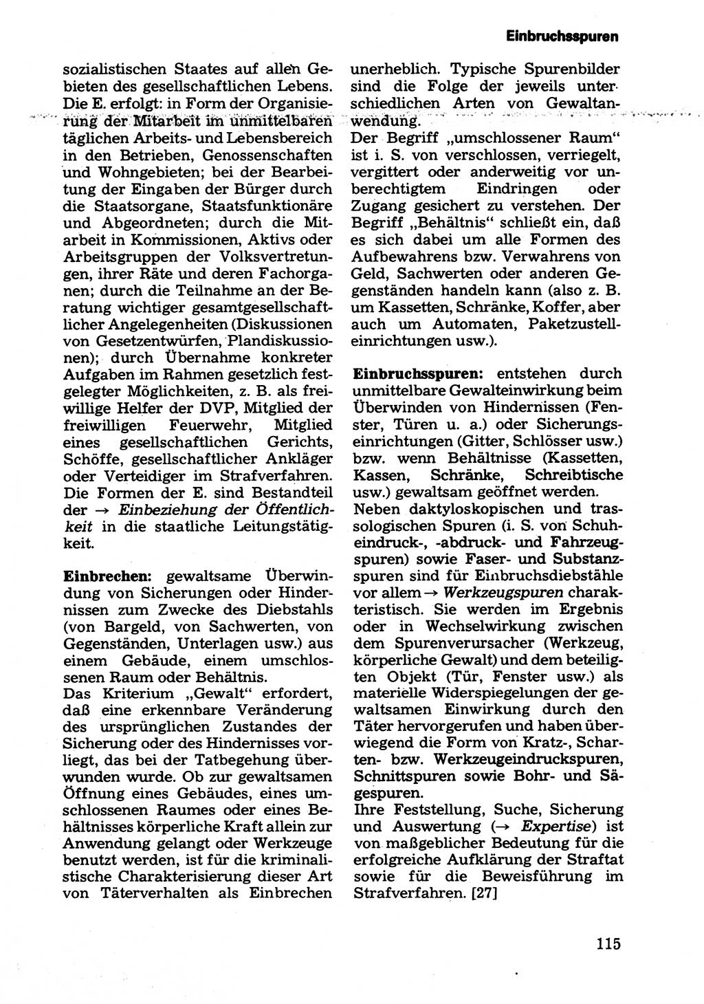 Wörterbuch der sozialistischen Kriminalistik [Deutsche Demokratische Republik (DDR)] 1981, Seite 115 (Wb. soz. Krim. DDR 1981, S. 115)
