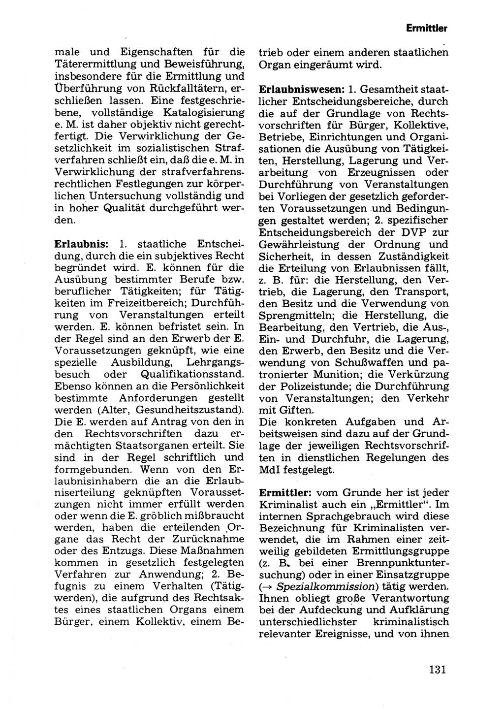 Wörterbuch der sozialistischen Kriminalistik [Deutsche Demokratische Republik (DDR)] 1981, Seite 131 (Wb. soz. Krim. DDR 1981, S. 131)